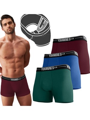 Yohannes Club Erkek Özel Bölmeli Pamuklu Boxer, 3'lü Paket - 3 Pack, Small, Bordo,yeşil,mavi