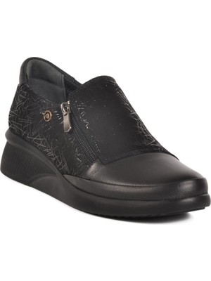 Ayakmod 3515 Z Siyah Hakiki Deri Kadın Ortopedik Günlük Ayakkabı