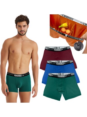 Yohannes Club Erkek Özel Anatomik Pamuklu Boxer, 3'lü Paket - 3 Pack, Small, Bordo,yeşil,mavi