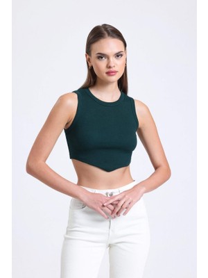 Hiccup Kadınlar Önü V Şekilli Bisiklet Yaka Crop Top Sacramento Yeşili