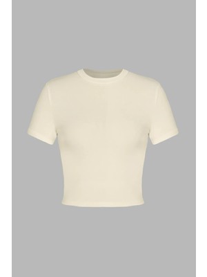 Hiccup Kadınlar Slim Fit Bisiklet Yaka Tişört Natural