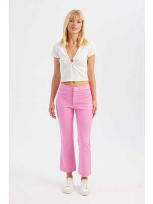 Hiccup Kadın Ruşe Detaylı V Yaka Kısa Kollu Üst Beyaz