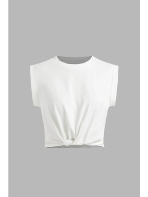 Hiccup Kadınlar Basic Yuvarlak Yaka Kısa Tişört Tozlu Beyaz