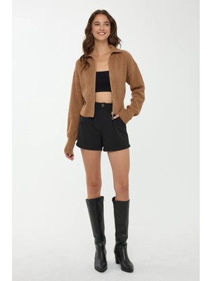 Hiccup Kadın Fermuarlı Hırka Kestane Kahvesi