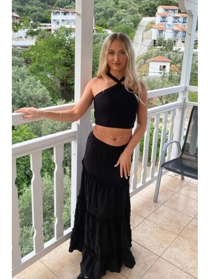Hiccup Kadınlar Askılı Boyun Çapraz Ön Crop Top Natural