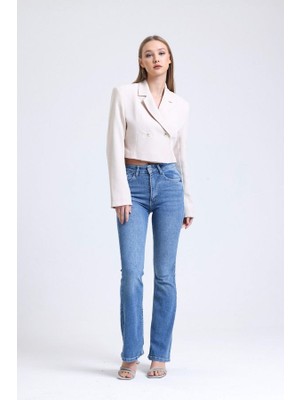 Hiccup Kadın Yüksek Bel Çan Paça Jeans Açık-orta Mavi Denim