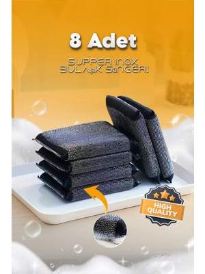 8 Adet Sihirli Inox Tel Bulaşık Süngeri – Paslanmaz Çelik, Yağ ve Kir Sökücü Sünger
