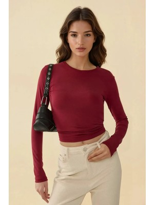 Hiccup Kadın Bisiklet Yaka Basic Uzun Kollu Body Bordo Kırmızı