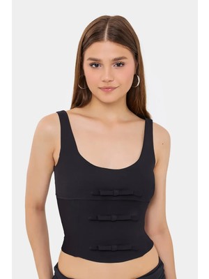 Hiccup Kadınlar Yırtmaç Detaylı Askısız Vücut Şekillendirici Üst Siyah