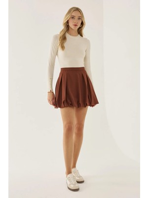 Hiccup Kadın Mini Balon Etek Kestane Kahvesi