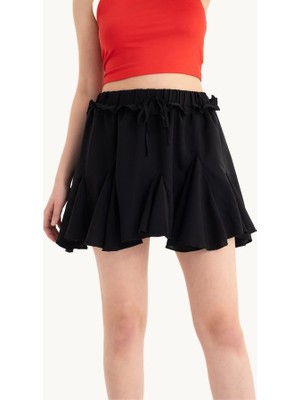 Hiccup Kadın Bel Detaylı Yüksek Bel Plise Mini Etek Siyah