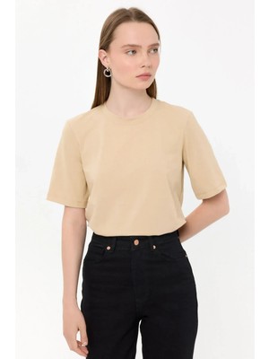 Hiccup Kadın Temel Kısa Kollu Bisiklet Yakalı T-Shirt Natural