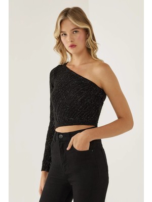 Hiccup Kadın Tek Kollu Triko Üst Siyah