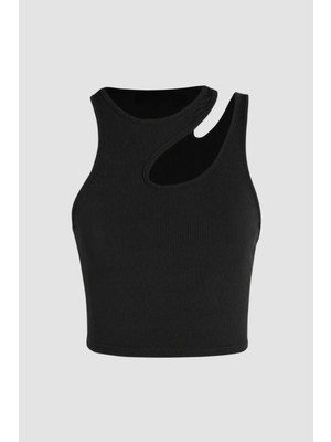 Hiccup Kadın Asimetrik Yaka Crop Top Siyah