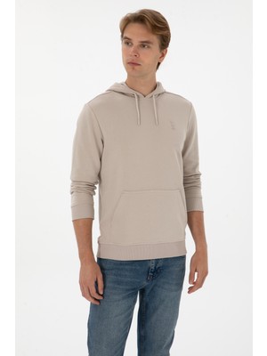 U.S. Polo Assn. Erkek Regular Fit Kapüşonlu Taş Basic Sweatshirt 50313720-VR049