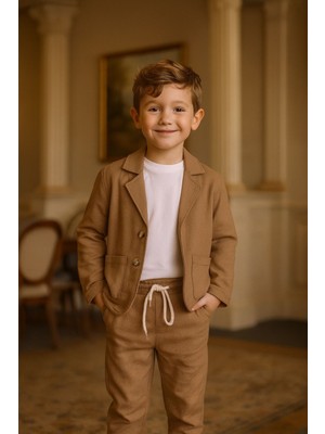 Erkek Çocuk Keten Ceket Pantolon 3'lü Takım