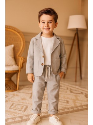 Erkek Çocuk Keten Ceket Pantolon 3'lü Takım