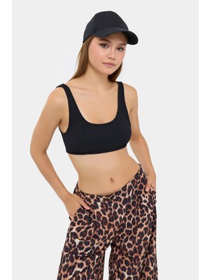 Hiccup Kadınlar Fitilli Kolsuz Crop Top Siyah