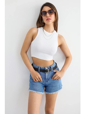 Hiccup Kadın Temel Dokuma Bisiklet Yaka Tank Üst Natural