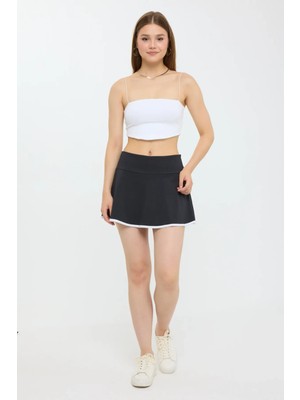 Hiccup Kadın Elastik Beli Olan Temel Orta Yükseklikte Dokuma Etek Siyah