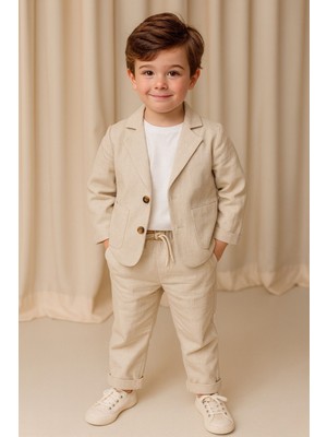 Erkek Çocuk Keten Ceket Pantolon 3'lü Takım