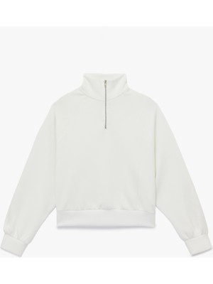 Rahat Kalıp Modal Kumaş Uzun Kollu Dik Yaka Yarım Fermuarlı Sweatshirt