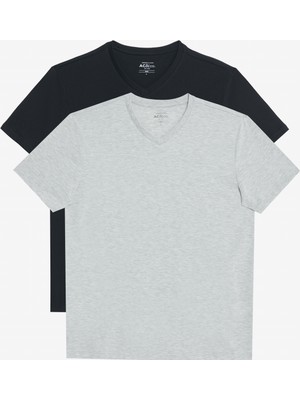 Altınyıldız Classics 2'li Slim Fit Dar Kesim V Yaka %100 Pamuk T-Shirt