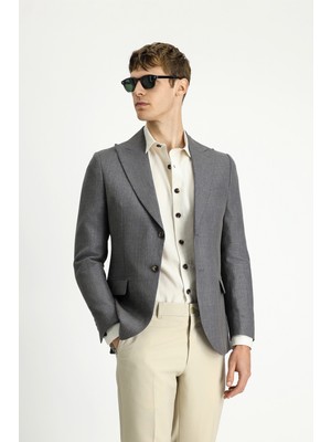 Kiğılı 7 Drop Slim Fit Dar Kesim Yünlü Keten Karışımlı Klasik Ceket