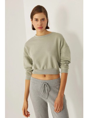 Hiccup Kadınlar Kısa Sweatshirt Zümrüt Yeşili