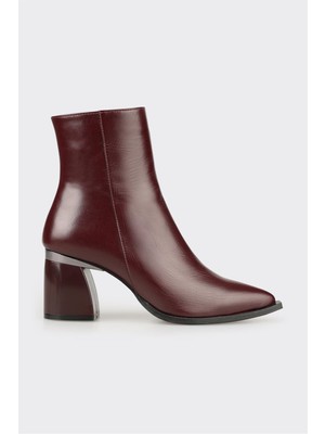 Bordo Deri Kadın Klasik Bot
