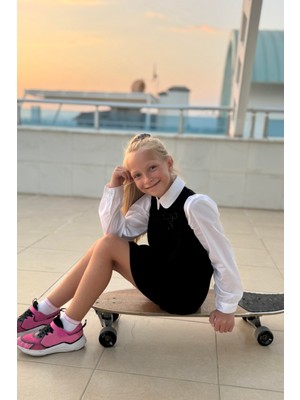 Cepli Çelik Interlok Kız Çocuk Siyah Elbise