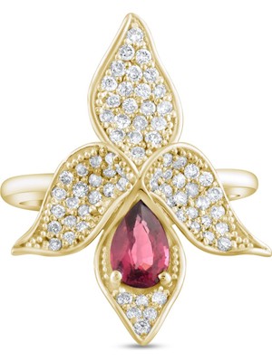 1.27 Karat Pırlanta Rhodolite Yüzük, Gerçek Pırlanta, Sertifikalı Mücevher