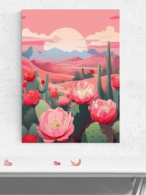 Desert Bloom, Çöl Çiçeği Kaktüs, Dijital Sanat Poster - Afiş - Dekoratif Duvar Poster