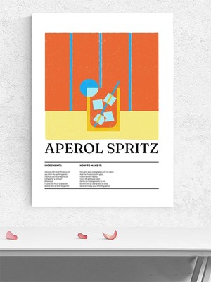 Aperol Spritz Kokteyl Tarifi Minimalist Sanat Mutfak Poster - Afiş - Dekoratif Duvar Poster