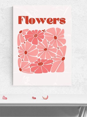 Pink Red Flower, Pembe Tonlu Minimal Çiçekler Pop Art Sanatsal Poster - Afiş - Dekorasyon