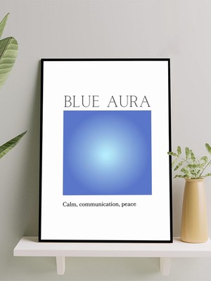 Blue Aura Soul, Mavi Aura Manifest, Olumlama, Mantra, Spiritüel, Meditasyon Çerçeveli Tablo