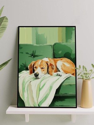 Cozy Nap, Rahat Uyuyan Köpek Dijital Sanat Çerçeveli Tablo - Çerçeveli Poster