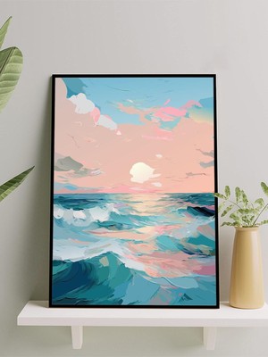 Ocean's Bloom, Okyanus Temalı Soyut Ekspresyonizm Deniz Manzaralı Çerçeveli Tablo, Çerçeveli Poster