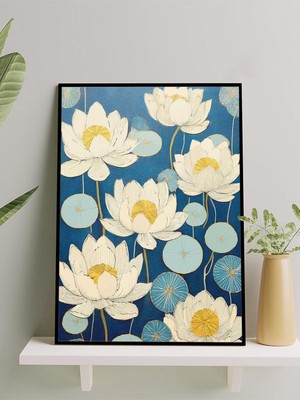 Blue Lotus, Mavi Nilüfer Çiçeği, Çizim Sanatı Çerçeveli Tablo - Çerçeveli Poster