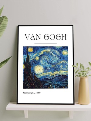 Van Gogh, The Starry Night, Yıldızlı Gece, Empresyonizm Sanatsal Çerçeveli Tablo - Çerçeveli Poster