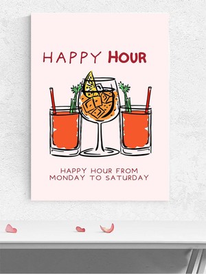 Happy Hour, Mutlu Saat, Çizim Sanatı Mutfak Poster - Afiş - Dekoratif Duvar Poster