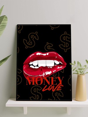 Money Lips, Para Dudakları Motivasyon Çerçeveli Tablo, Çerçeveli Poster, Ofis, Çalışma Odası
