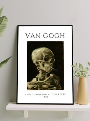 Van Gogh, Skull Burning Cigarette, Kafatası Sanatsal Çerçeveli Tablo - Çerçeveli Poster