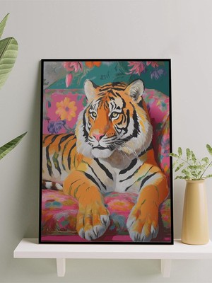 Royal Rest, Aslan Kraliyet Dinlenmesi Pop Art Çerçeveli Tablo - Çerçeveli Poster