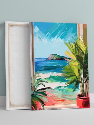 Seaside Serenity, Sahilde Huzur Soyut Sanat Deniz Manzaralı Kanvas Tablo - Tuval Tablo