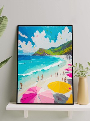 Summer Hues, Yazın Tonları Izlenimci Sanat Deniz Manzaralı Çerçeveli Tablo - Çerçeveli Poster