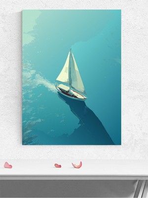 Sailing Serenity, Yelken Huzuru, Dijital Sanat Deniz Manzaralı Poster - Afiş, Dekoratif Duvar Poster