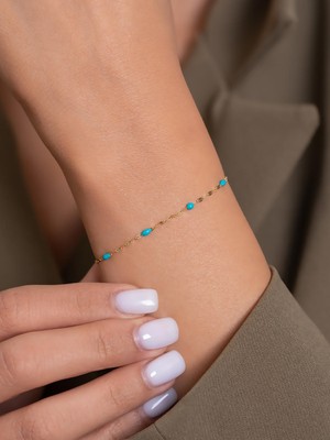 14 Ayar Altın Turkuaz Aynalı Bileklik