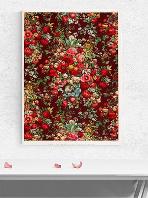 Crimson Garden, Kızıl Bahçe, Çiçek Desen Sanatı Poster - Afiş - Dekoratif Duvar Poster