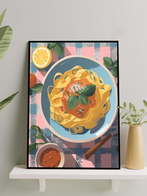 Pasta Feast, Makarna Şöleni, Dijital Sanat Mutfak Çerçeveli Tablo - Çerçeveli Poster